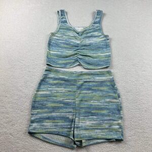 Colsie Blue Green Striped Tank Top Shirt + Shorts Lounge Wear Bundle‎ Set Size L